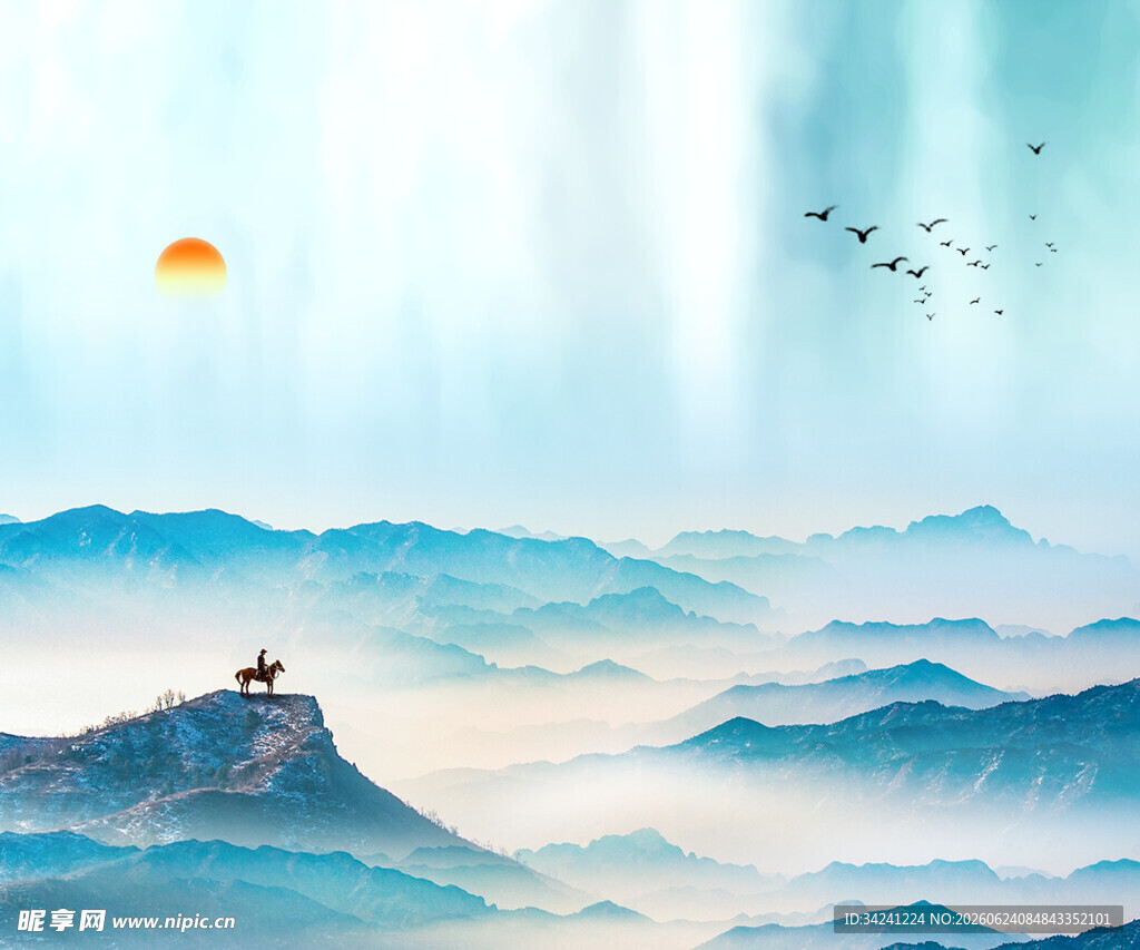 中国山水风景装饰古风画