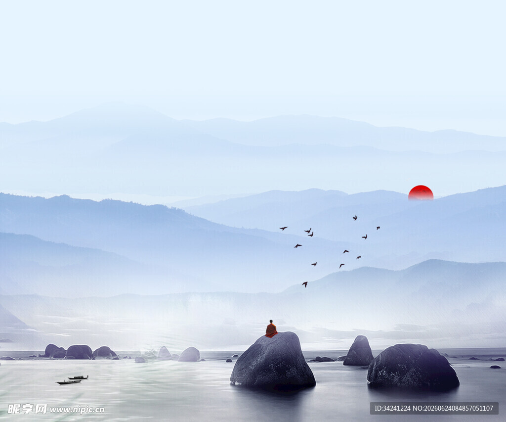 中国山水风景装饰古风画