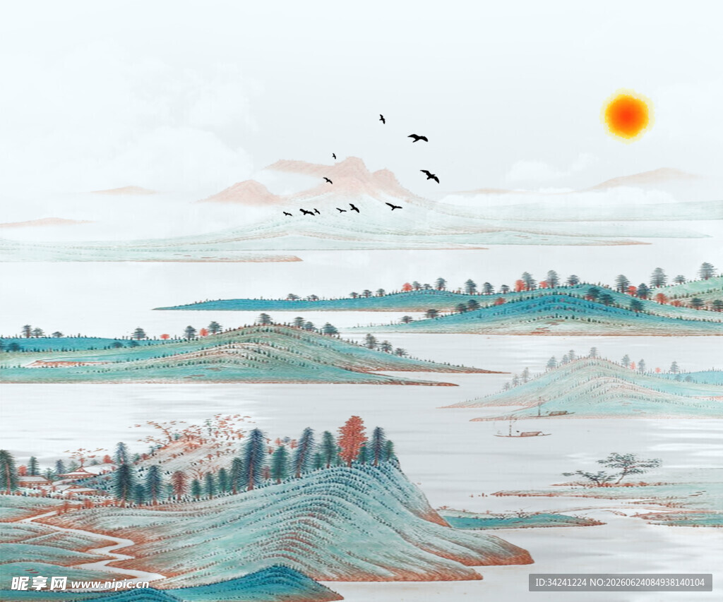 中国山水风景装饰古风画