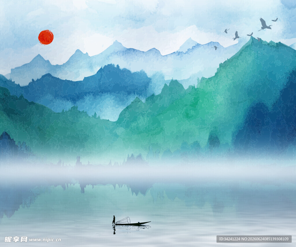 中国山水风景装饰古风画