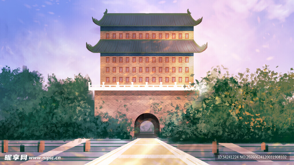 中式古建筑城楼景观