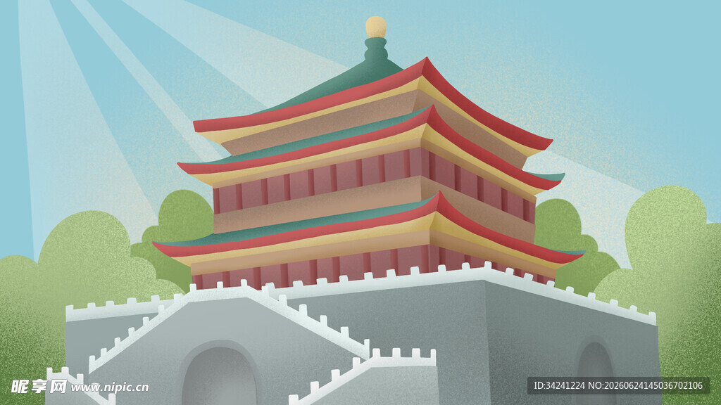 中式古建筑城楼景观