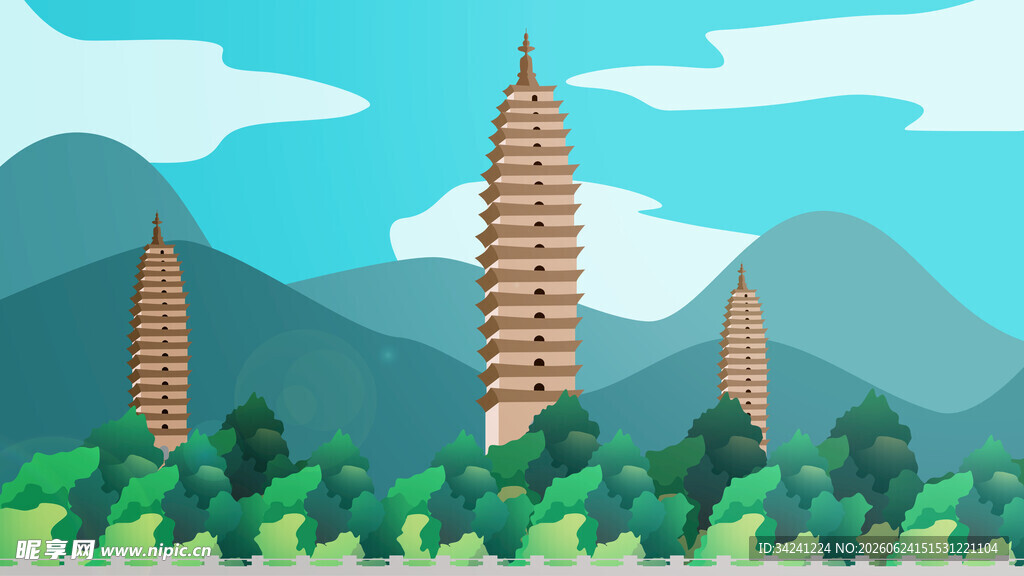 山间古塔风景图