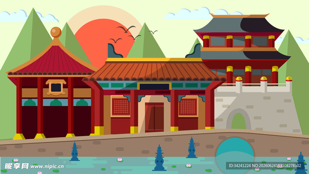 中式古建筑风景图