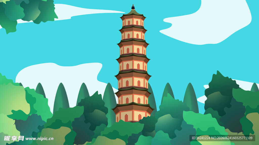 山林间的古朴多层宝塔