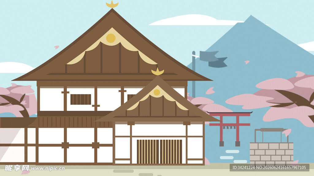 传统建筑与樱花景观