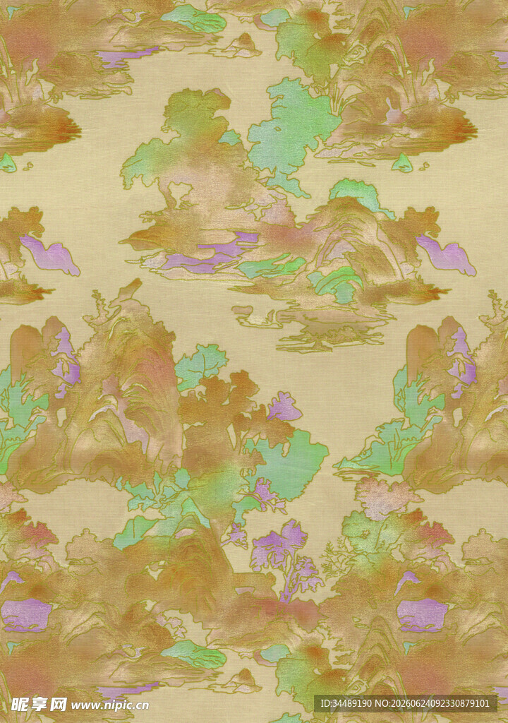 中式复古风山水花纹图案