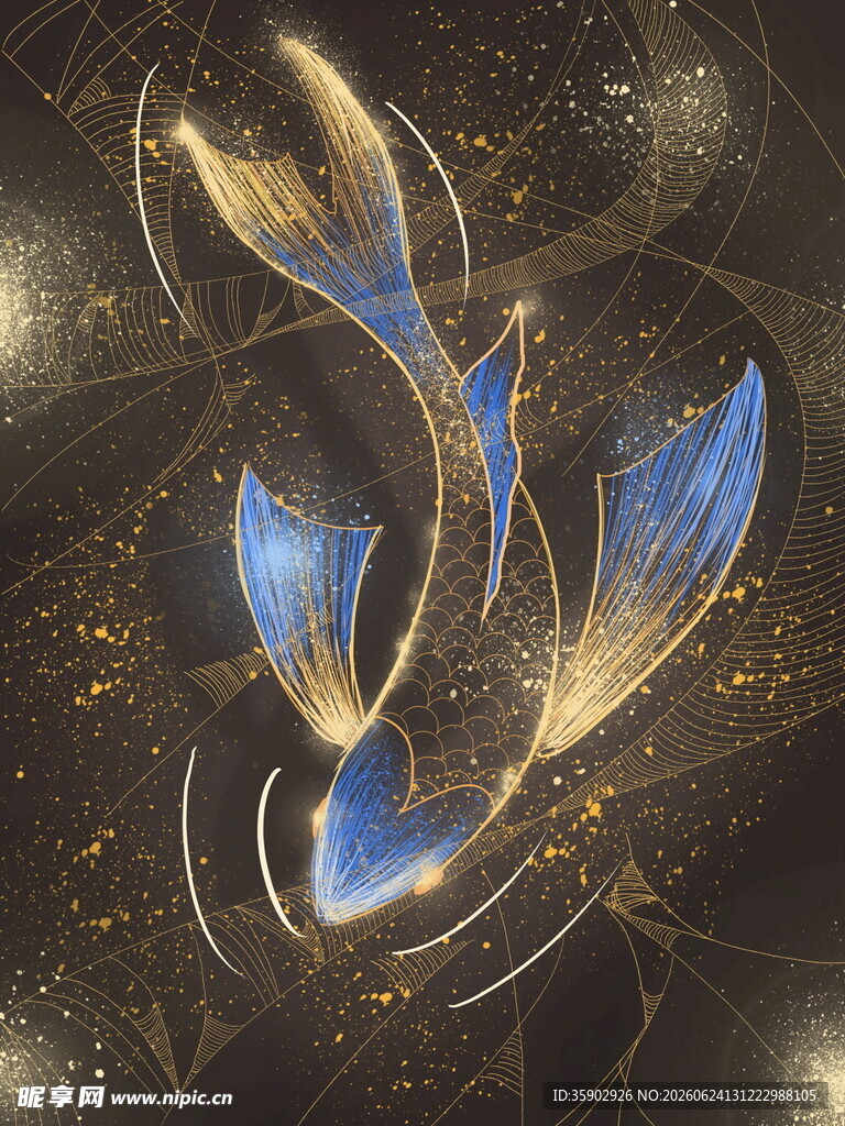 梦幻蓝金交织游动的鱼