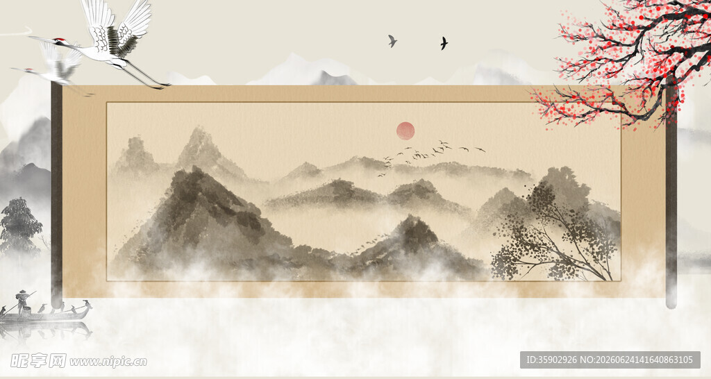 中式山水墨韵意境画作
