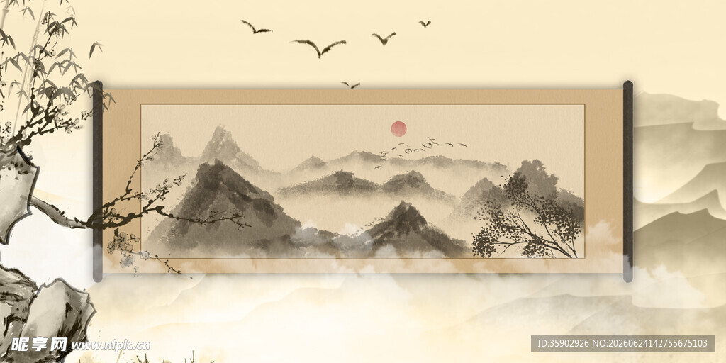 中式山水墨画意境图景