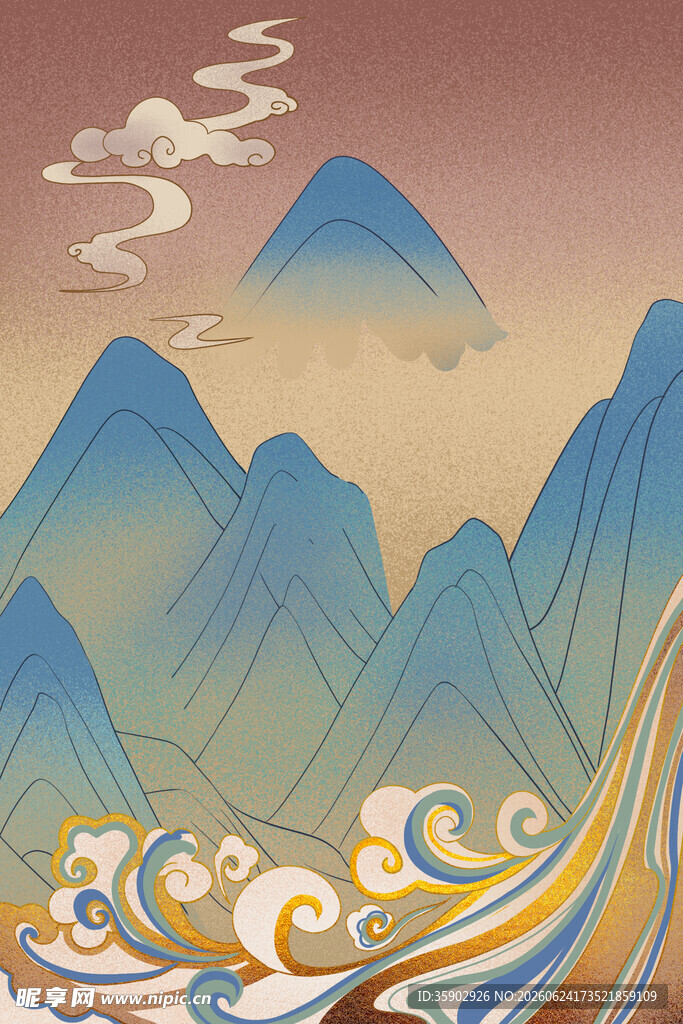 中式山水风景插画