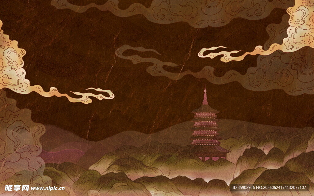古风山水间的神秘宝塔