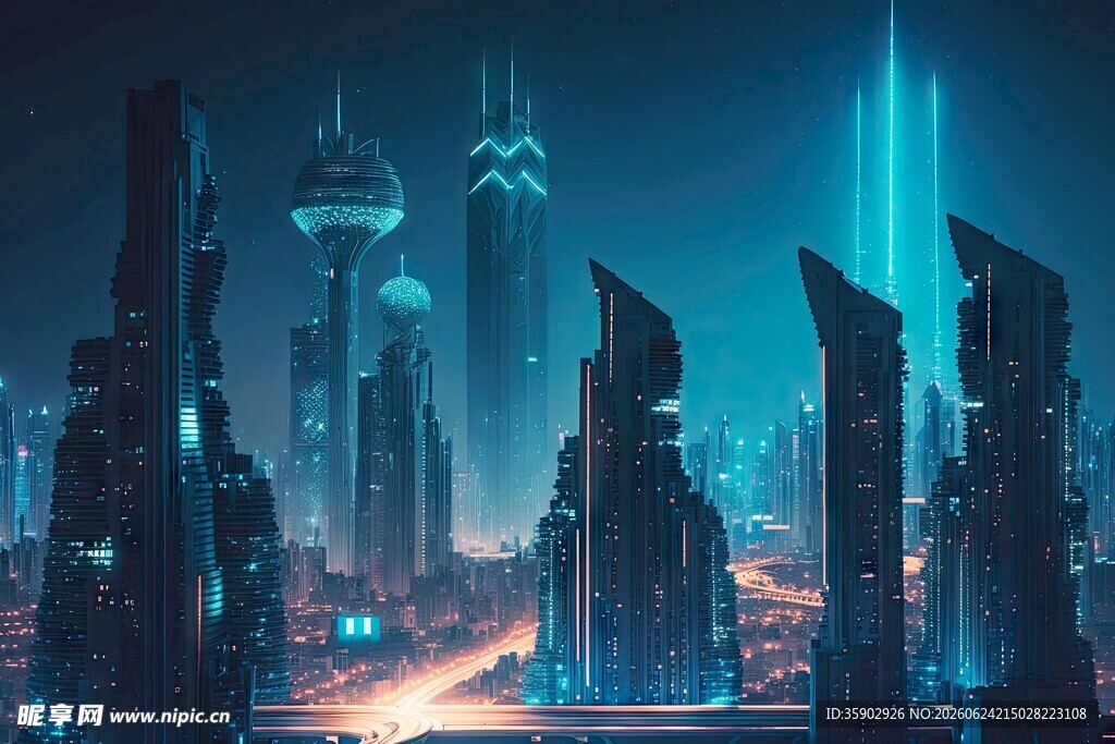 未来都市夜景天际线