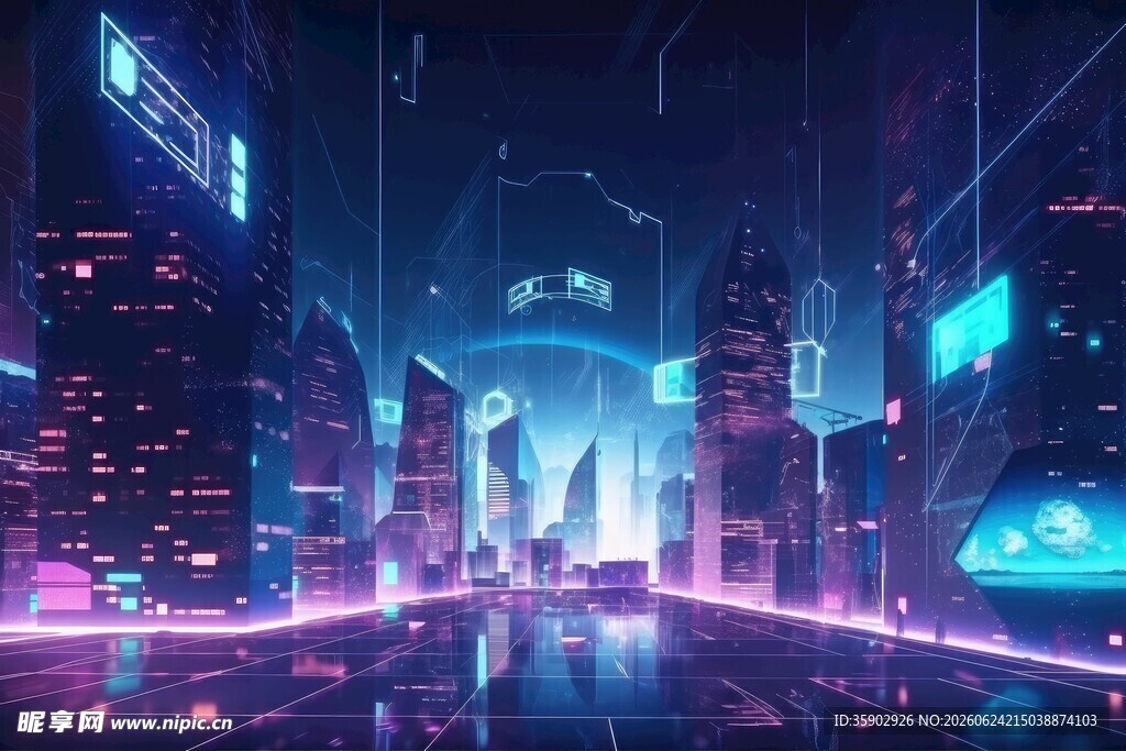 未来都市霓虹夜景