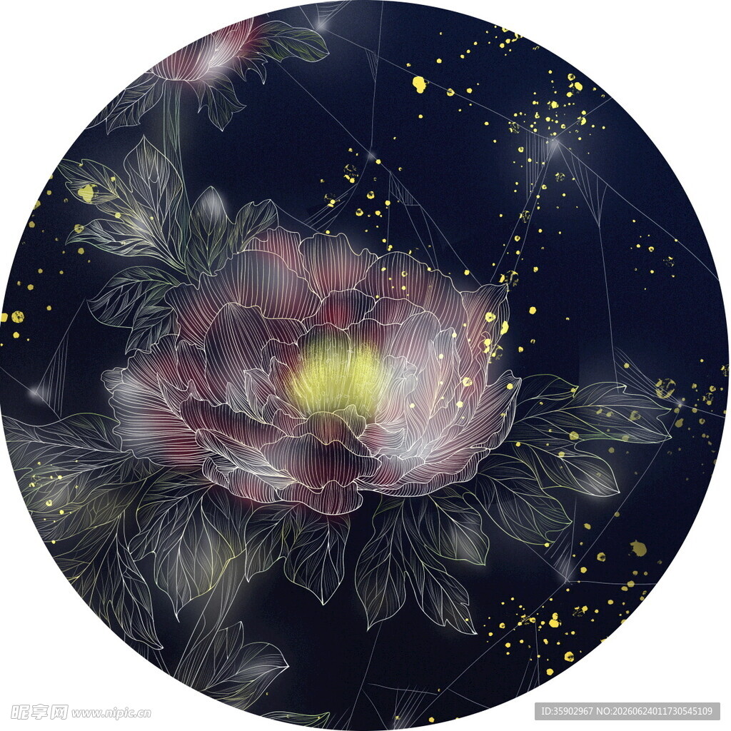 梦幻星空下的绽放牡丹