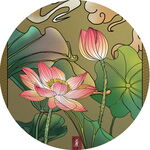 圆形中式荷花插画图案