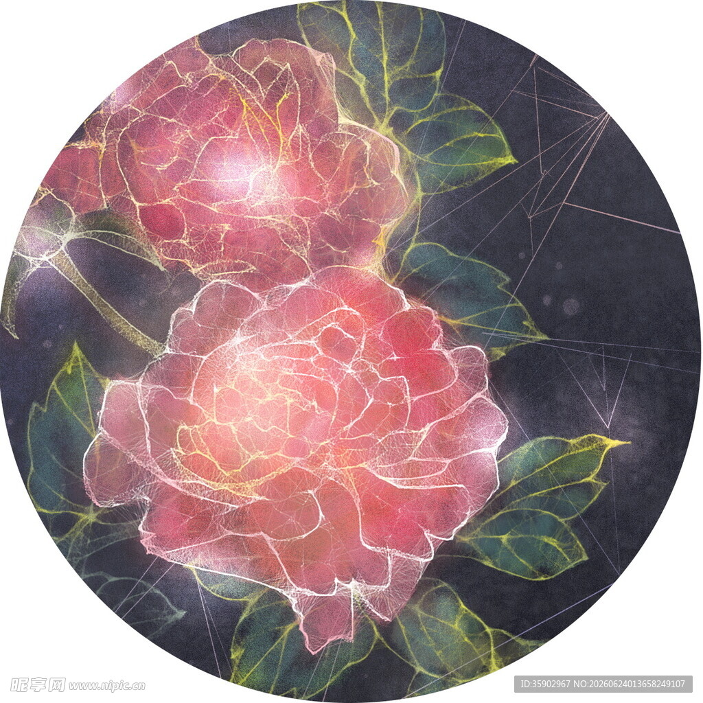 梦幻粉红花卉圆形图案