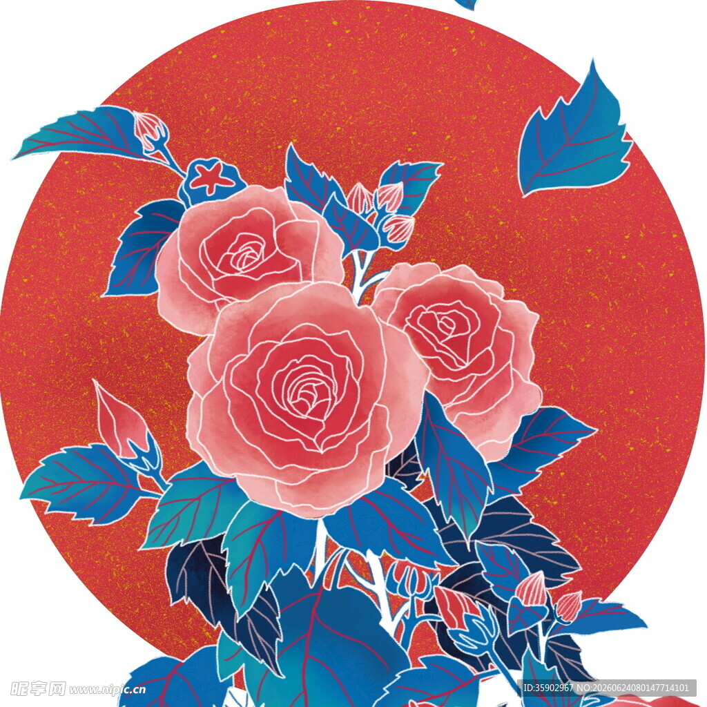 中式红底花卉图案设计