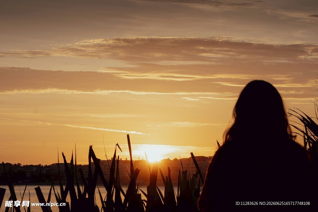 夕阳下的孤独背影