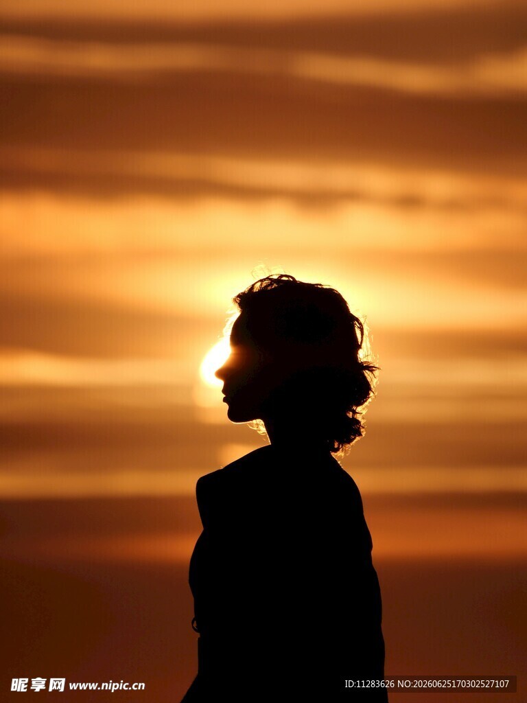 夕阳下的人物剪影