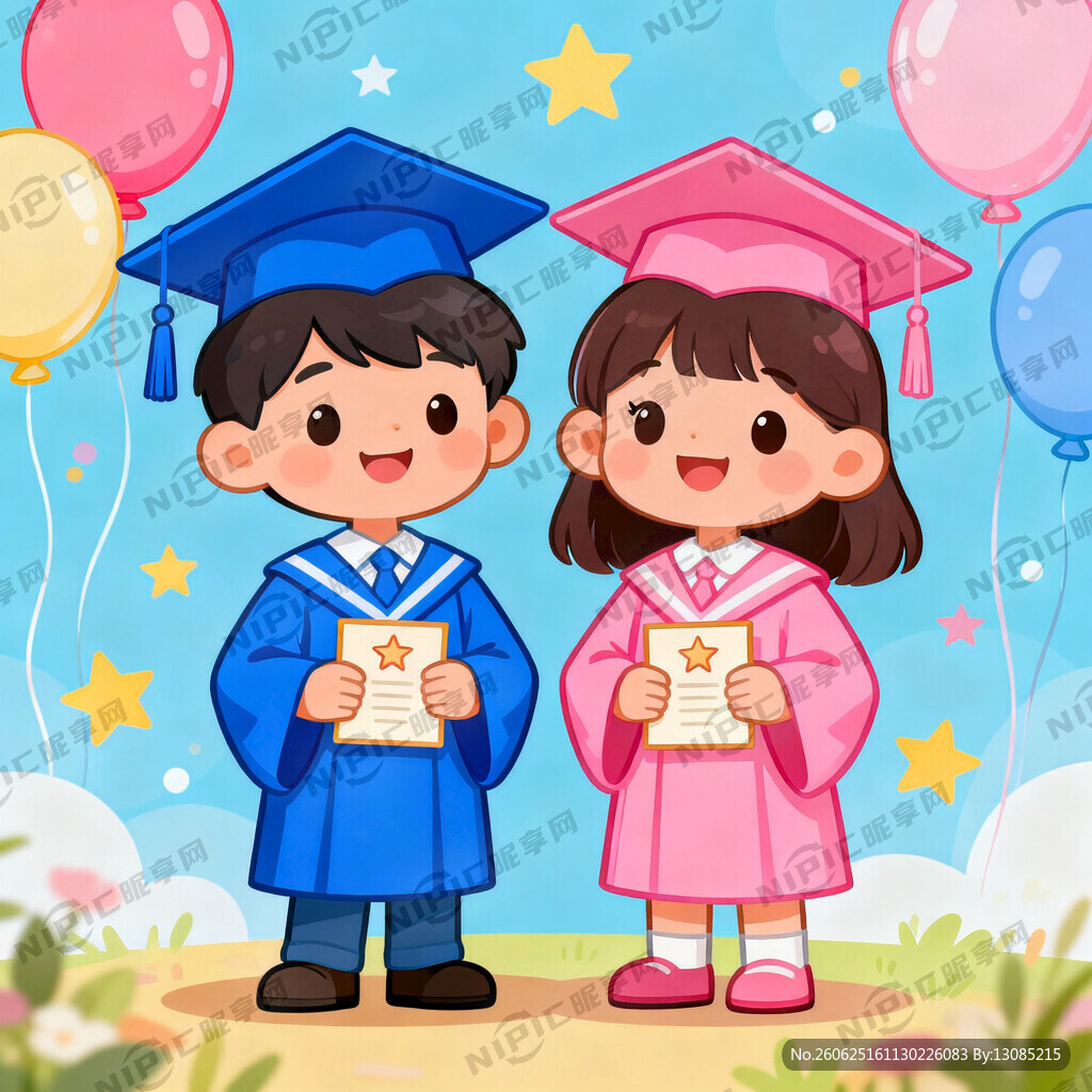 幼儿园毕业卡通男女小博士尺寸1