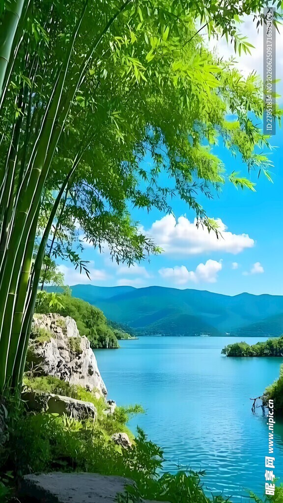 湖畔竹林美景
