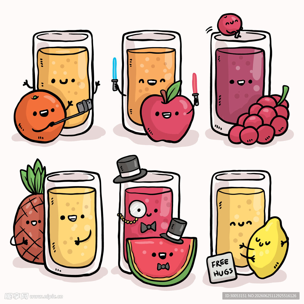 可爱卡通果汁插画集合