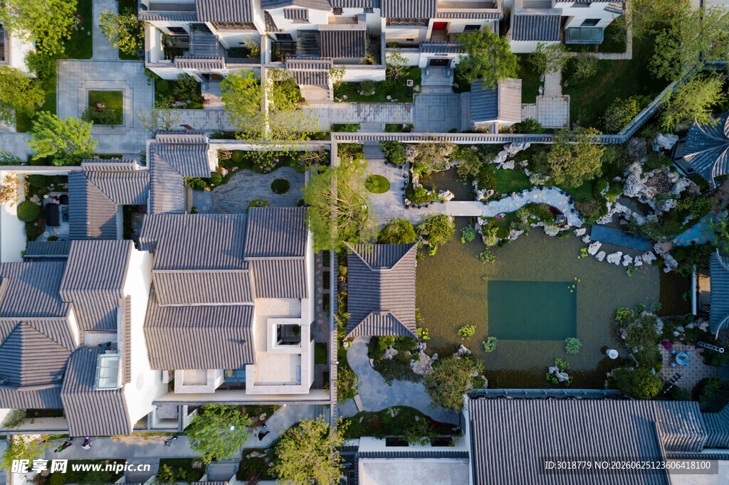 中式庭院住宅鸟瞰风光