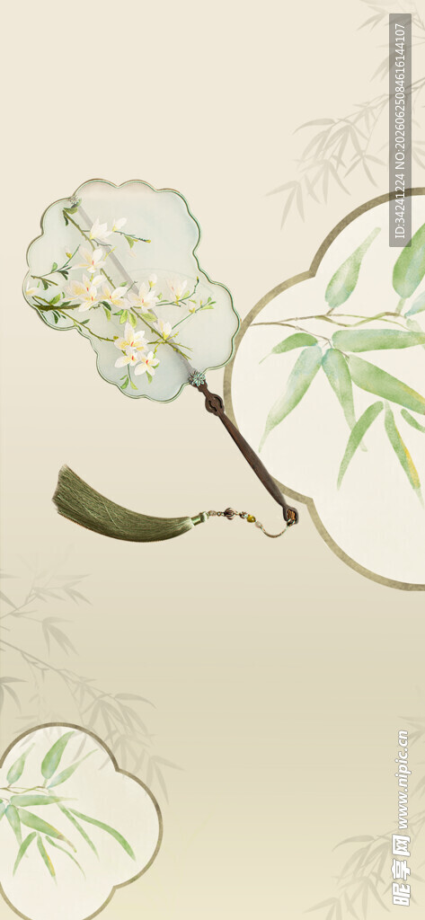 中式水墨茶花竹叶图