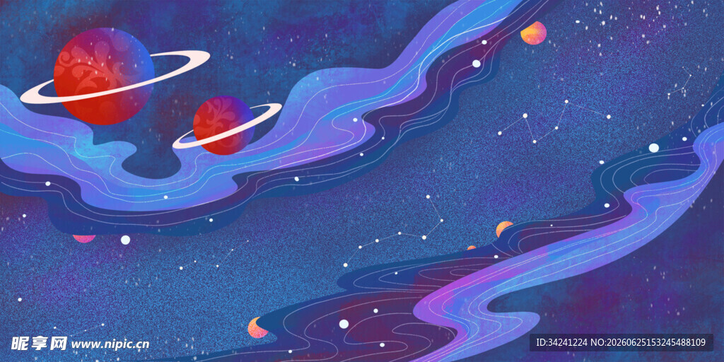 梦幻宇宙行星插画