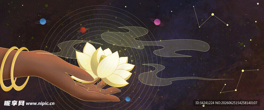 手托莲花的梦幻场景