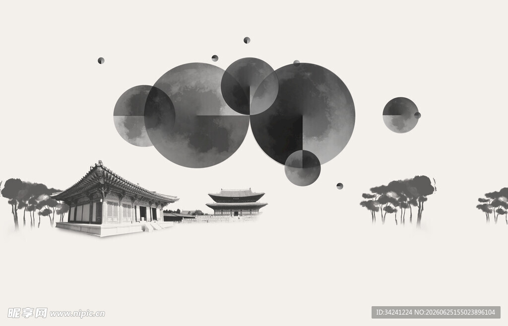 水墨风中式景观建筑画面