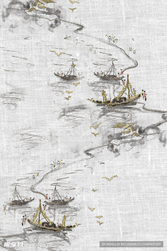 水墨山水舟船图景