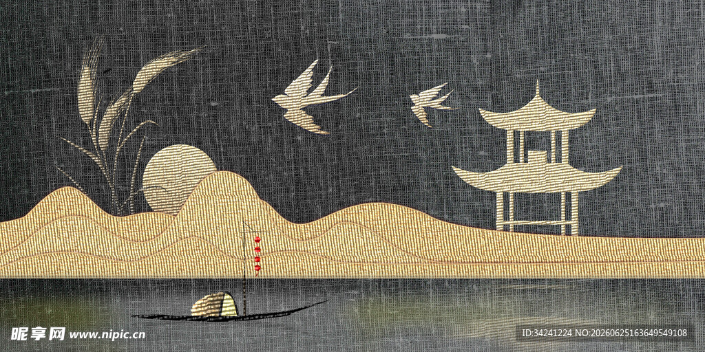 中式山水意境木雕图案