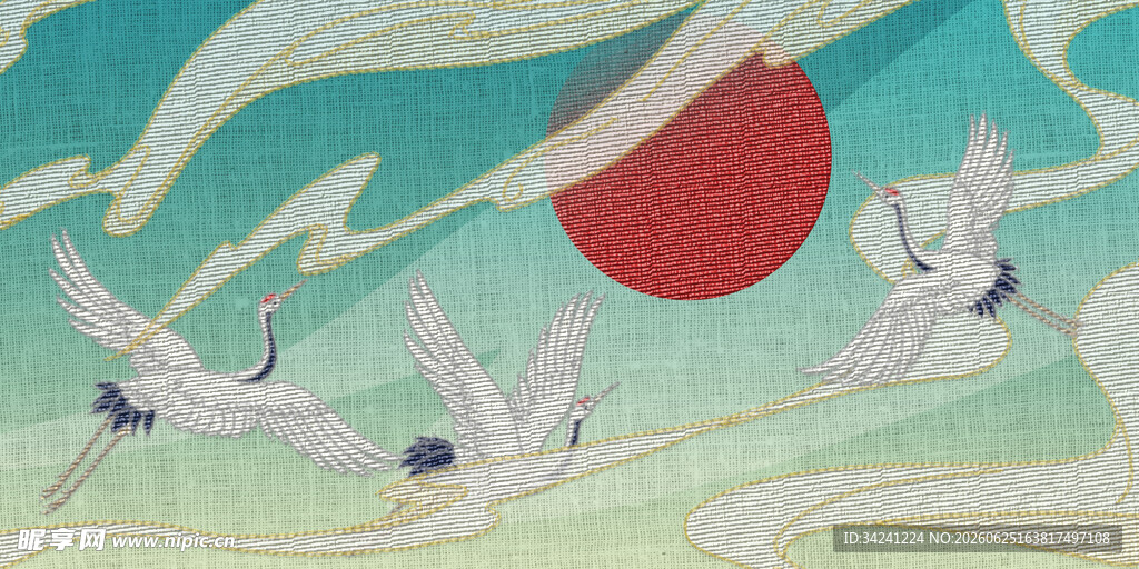红日下飞鸟翱翔的梦幻图景