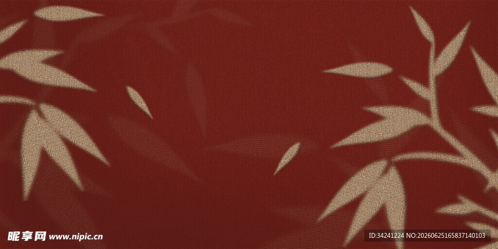 深红背景上的雅致竹叶