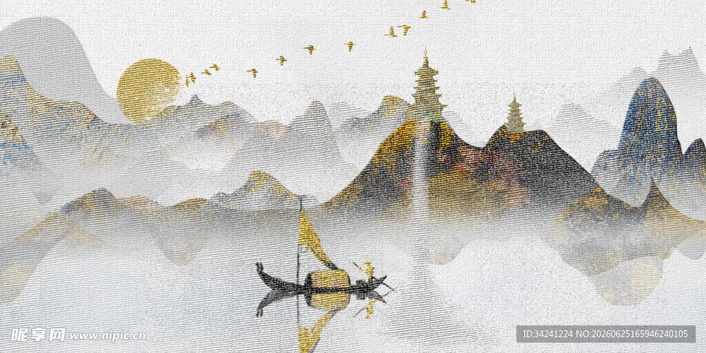 水墨山水间的孤舟景致