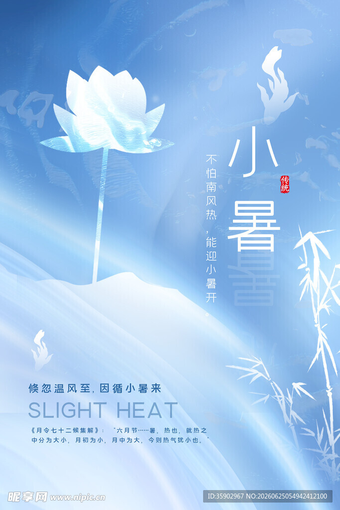 小暑节气唯美插画海报