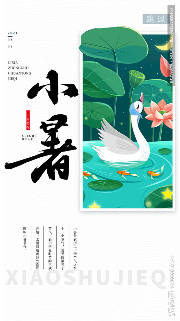小暑时节荷塘白鹅图