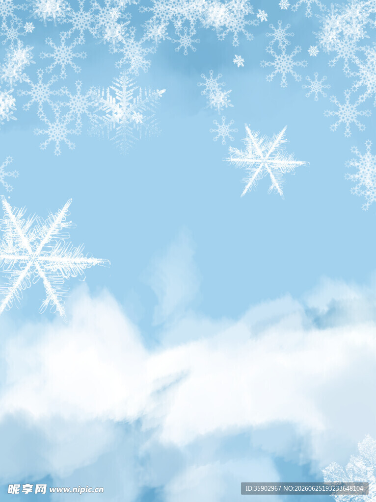 冬日飘雪的梦幻蓝天