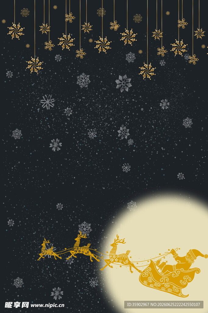 圣诞夜驯鹿雪橇梦幻场景