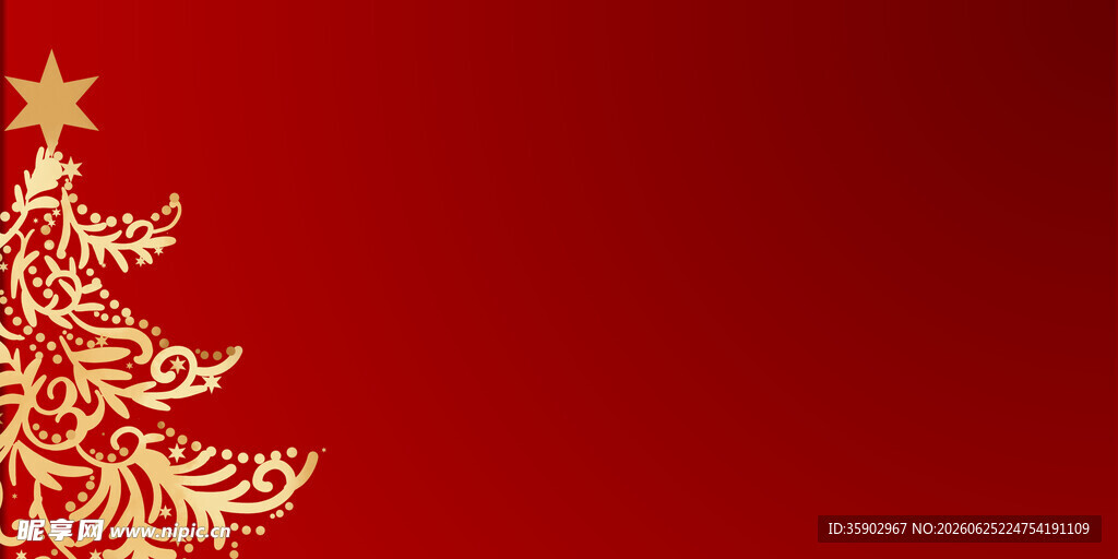 红色背景上的金色圣诞树