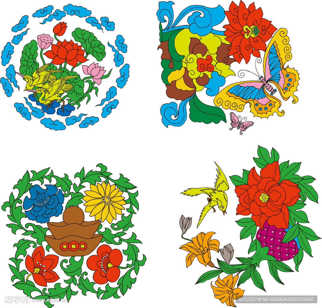 传统花卉花鸟装饰图案