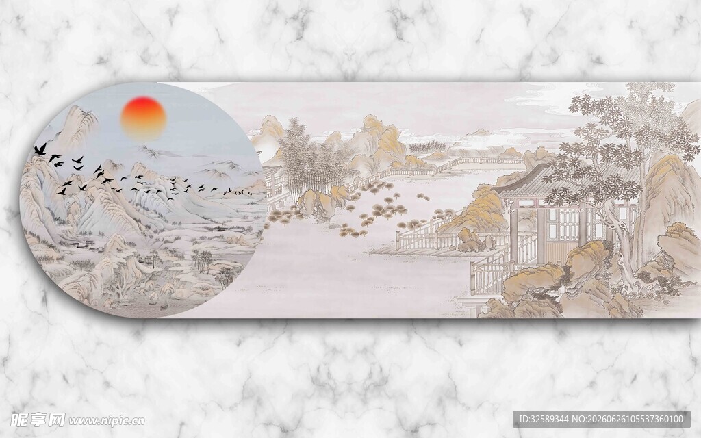 中式山水画卷轴风书签