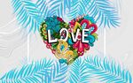 爱心LOVE与热带叶装饰