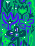 梦幻蓝绿花卉抽象图案