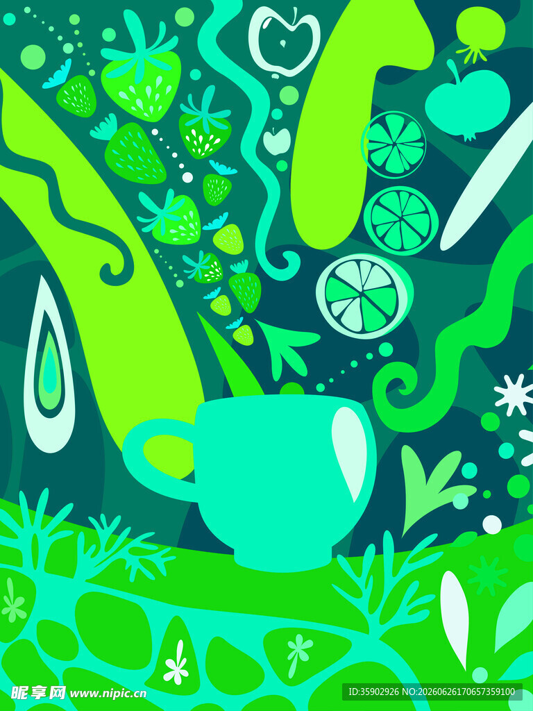 奇幻绿色植物插画世界
