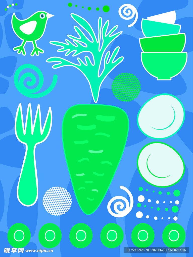 绿色蔬菜餐具插画设计