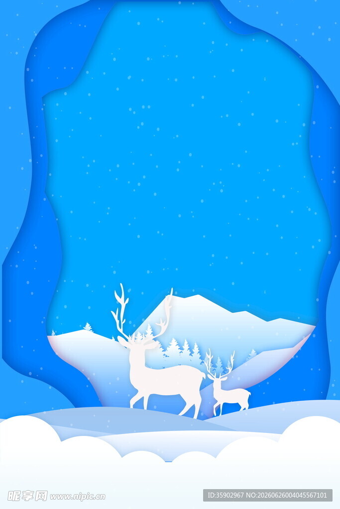 冬日雪地驯鹿梦幻场景