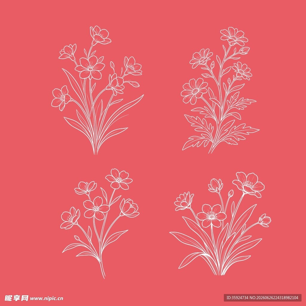 粉色背景花卉线条图案